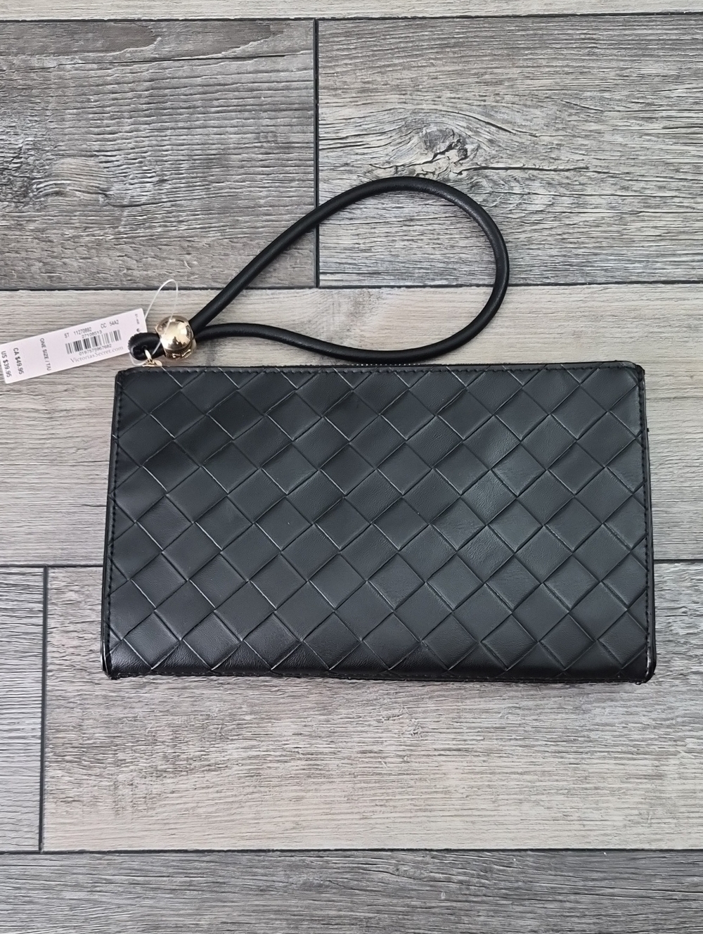 Woven Black Leather Wristlet Clutch